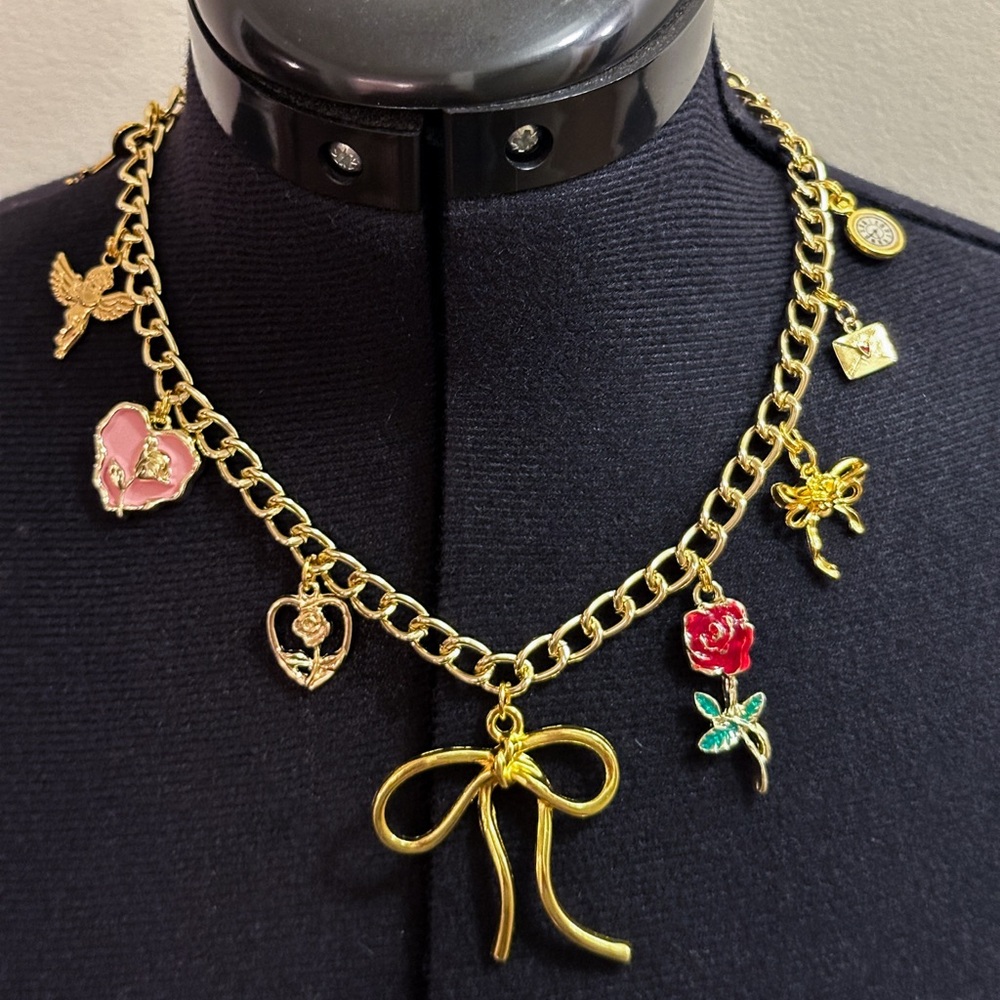 Handmade Gold Twisted Curb Links Chunky Dangling Charm Necklace 20”